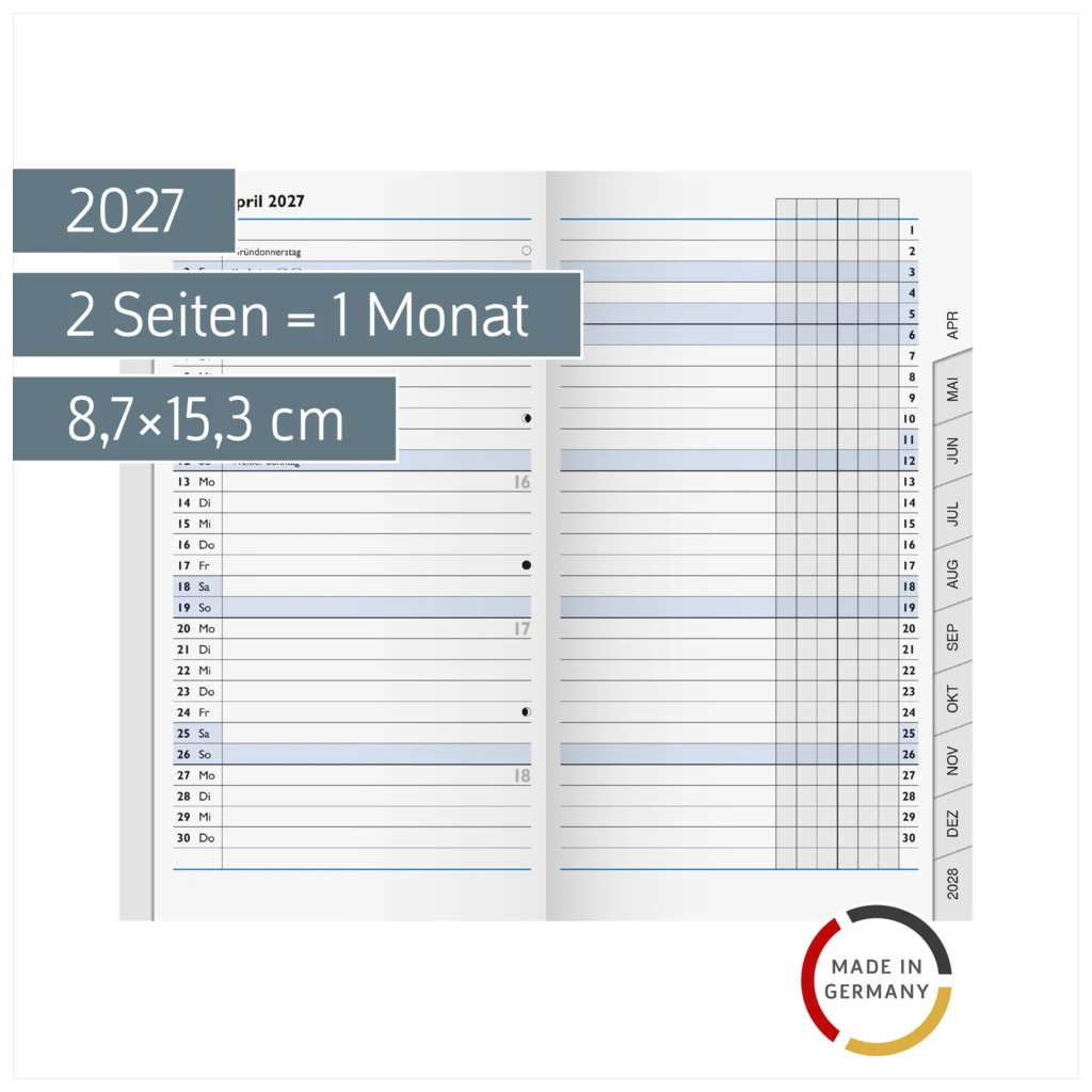 Monats-Ersatzkalendarium Mod. 753 2027 | 8,7×15,3 cm, Karton, weiß