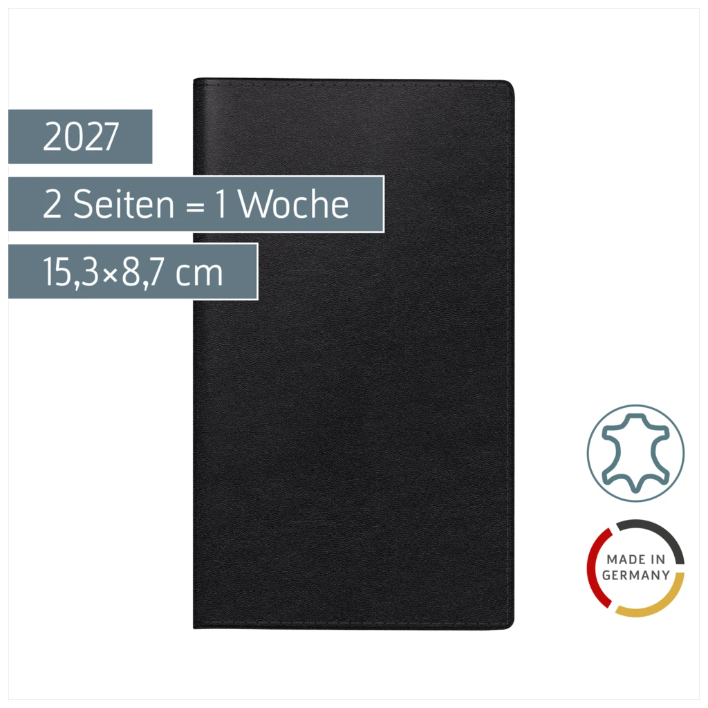 Taschenkalender Mod. 755 2027 | A6 quer, Leder, schwarz