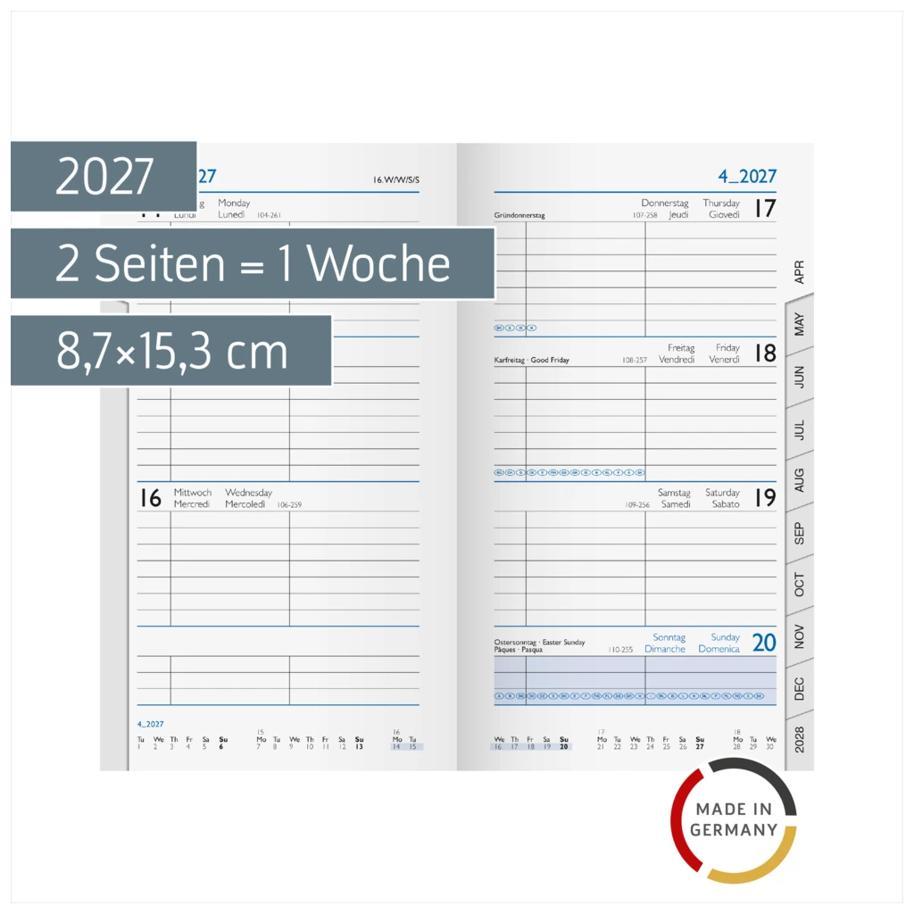 Wochen-Ersatzkalendarium Mod. 756 2027 | 8,7×15,3 cm, Karton, weiß