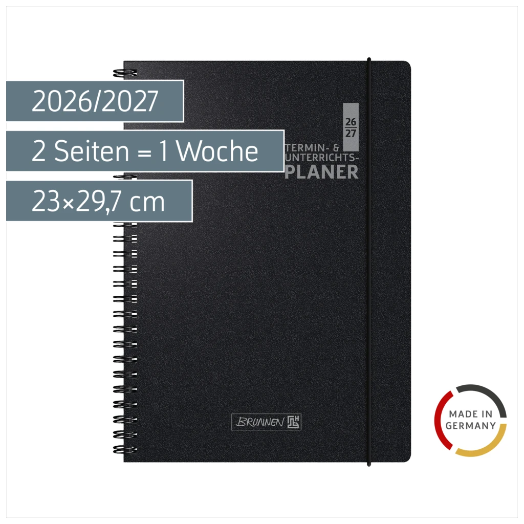 Lehrerkalender 2026/2027 Termin- & Unterrichtsplaner | A4, Kunststoff, schwarz