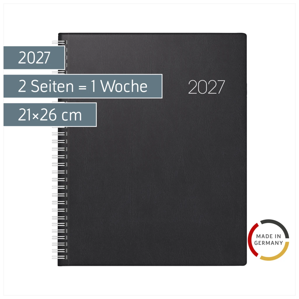 Buchkalender Mod. Manager Wt 7 weektimer 2027 | 21×26 cm, Kunststoff, schwarz