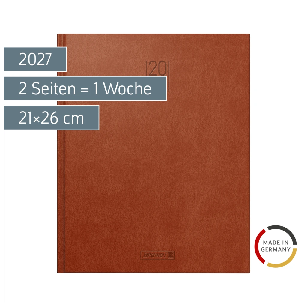 Buchkalender Mod. Manager Wt 7 weektimer 2027 | 21×26 cm, Kunstleder, braun