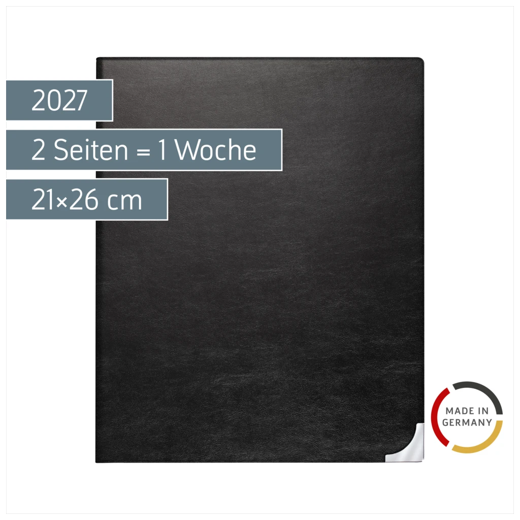 Buchkalender Mod. Manager Wt 7 weektimer 2027 | 21×26 cm, Kunstleder, schwarz