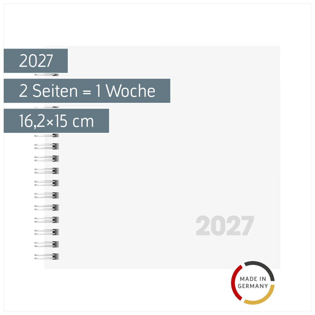 Buchkalender Mod. 762 2027 | 16,2×15 cm, Karton, weiß