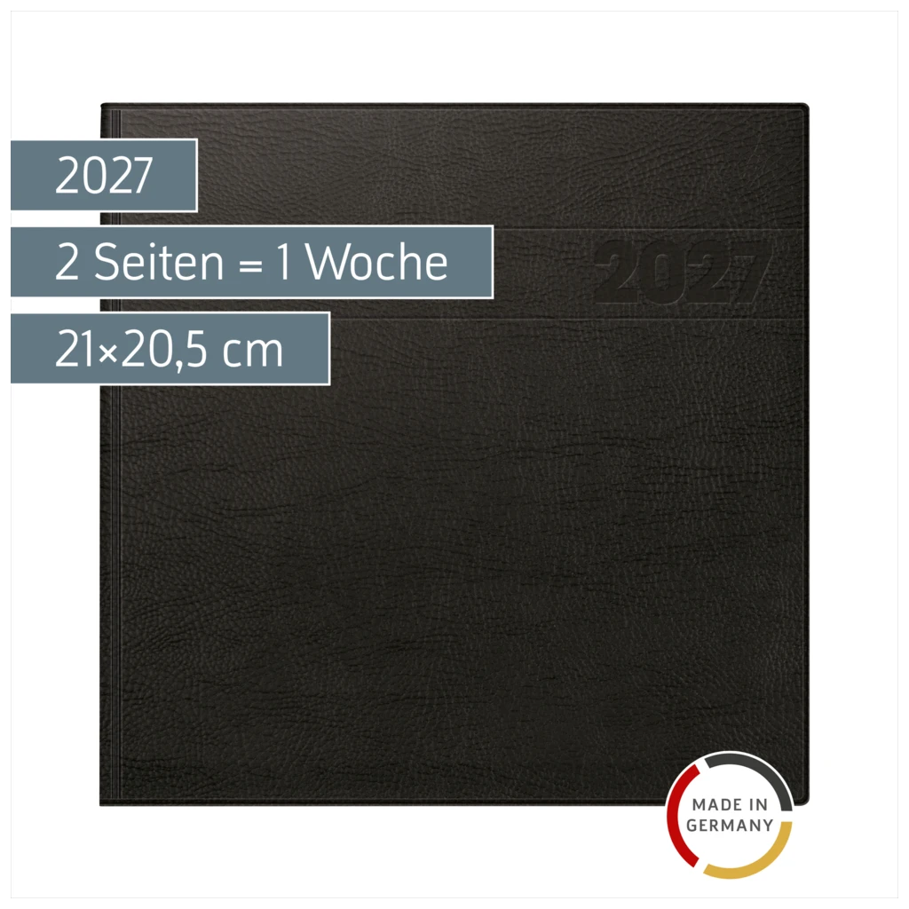 Buchkalender Mod. 766 2027 | 21×20,5 cm, Kunststoff, schwarz