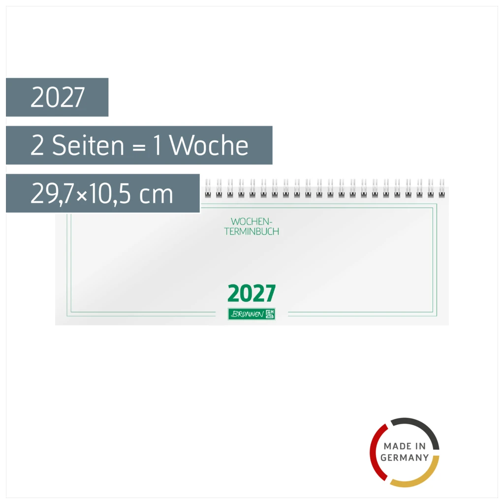 Querterminbuch Mod. 772 2027 | 29,7×10,5 cm, Karton, weiß