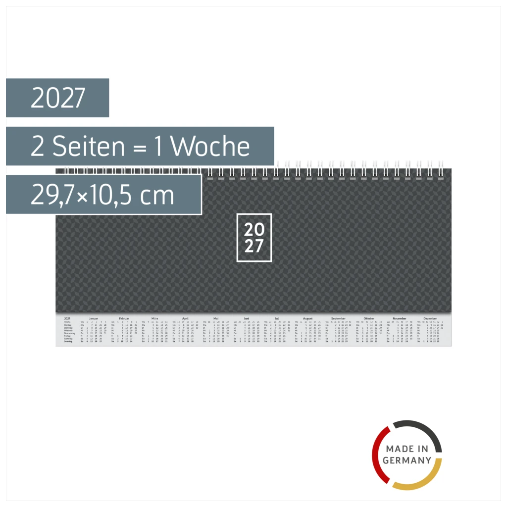 Querterminbuch Mod. 772 2027 | 29,7×10,5 cm, Karton, schwarz