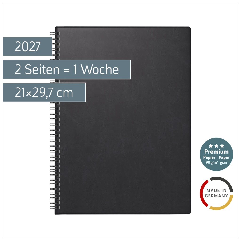 Buchkalender Premium Mod. 781 2027 | A4, Kunststoff, schwarz