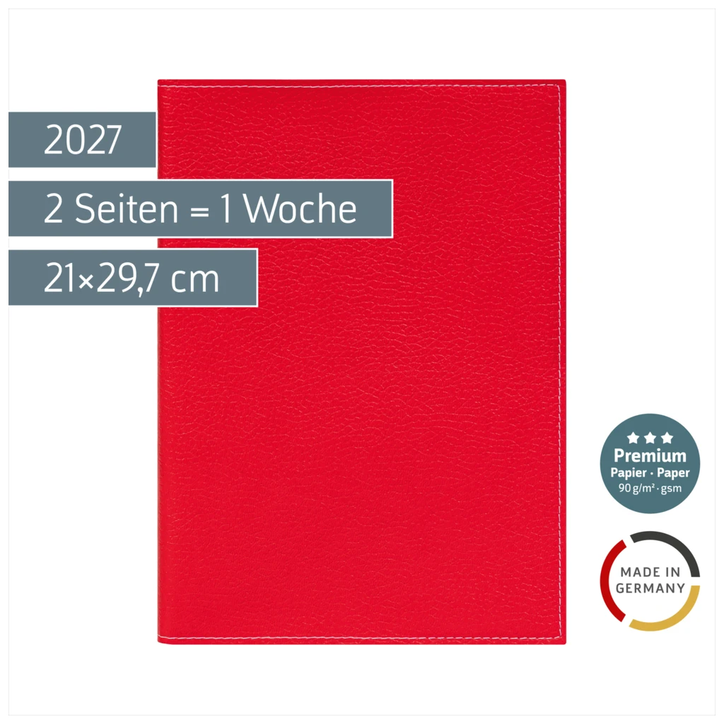 Buchkalender Premium Mod. 781 2027 | A4, Kunstleder, rot
