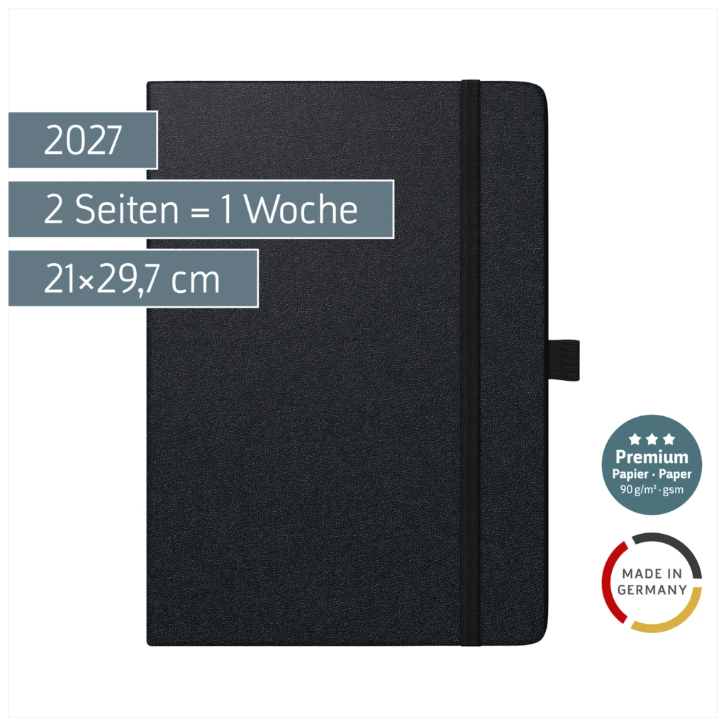 Buchkalender Premium Mod. 781 2027 | A4, Kunststoff, schwarz