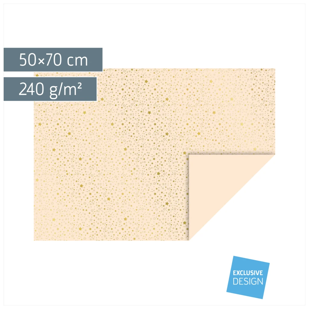 Motivkarton „Sterne“ | 50×70 cm, 240 g/m², creme/gold glänzend