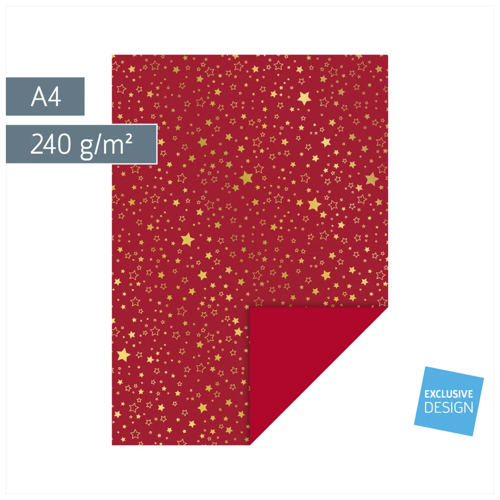 Motivkarton „Sterne“ | A4, 240 g/m², rot/gold glänzend