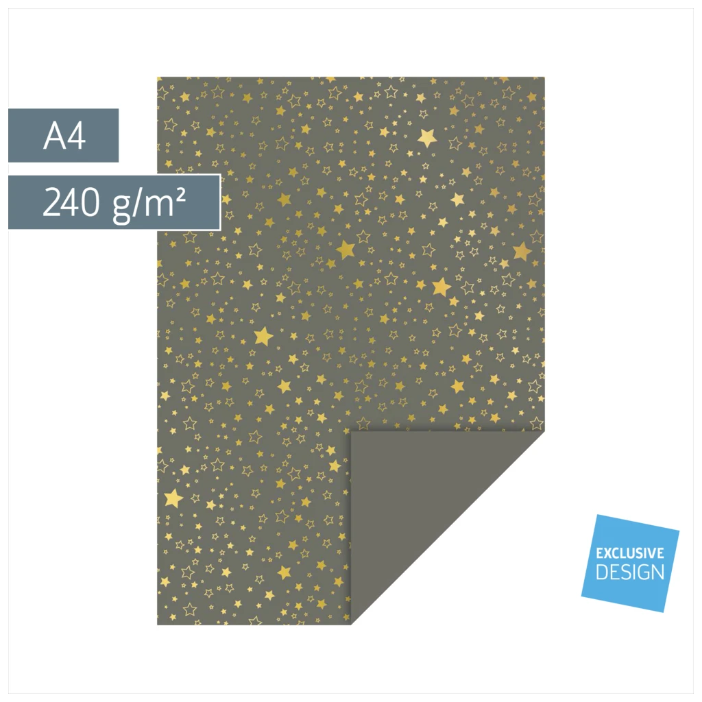 Motivkarton „Sterne“ | A4, 240 g/m², anthrazit/gold glänzend