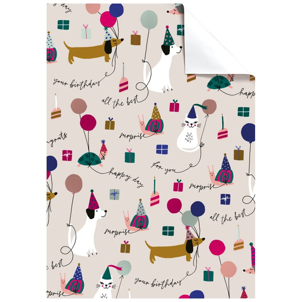 Geschenkpapier-Bogen „Murphy“ | 100×70 cm, 76 g/m², beige/mehrfarbig
