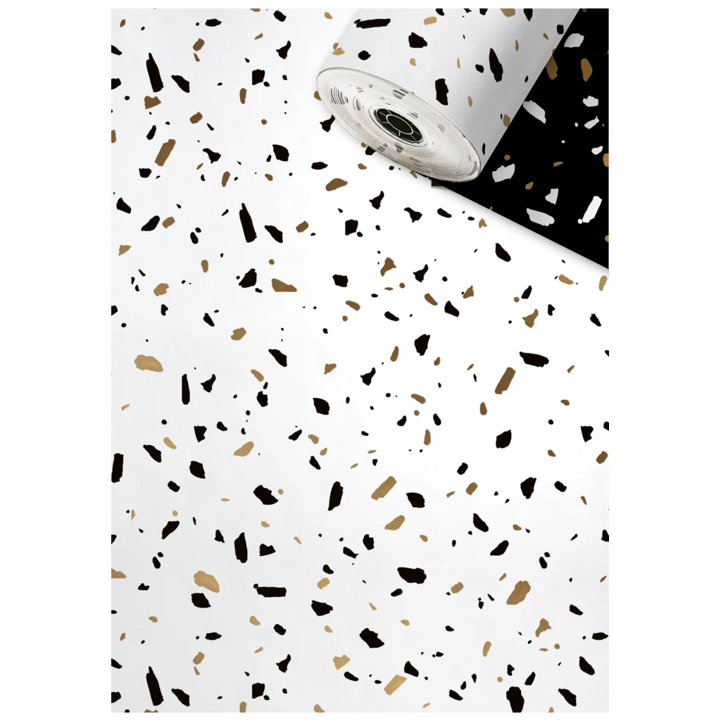 Geschenkpapier Sécaré-Rolle „Terrazzo“ | 70 cm × 250 m, 80 g/m², weiß/schwarz