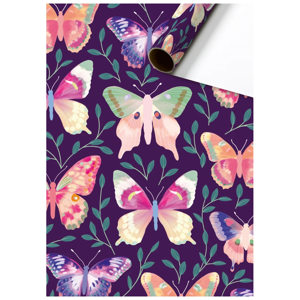 Geschenkpapier „Louka“ | 70 cm × 1,5 m, 76 g/m², dunkelviolett/bunt