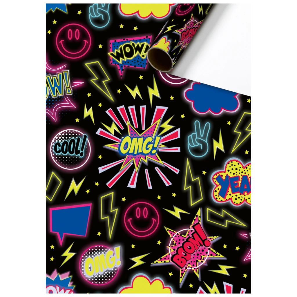Geschenkpapier „Marco“ | 70 cm × 1,5 m, 76 g/m², schwarz/bunt