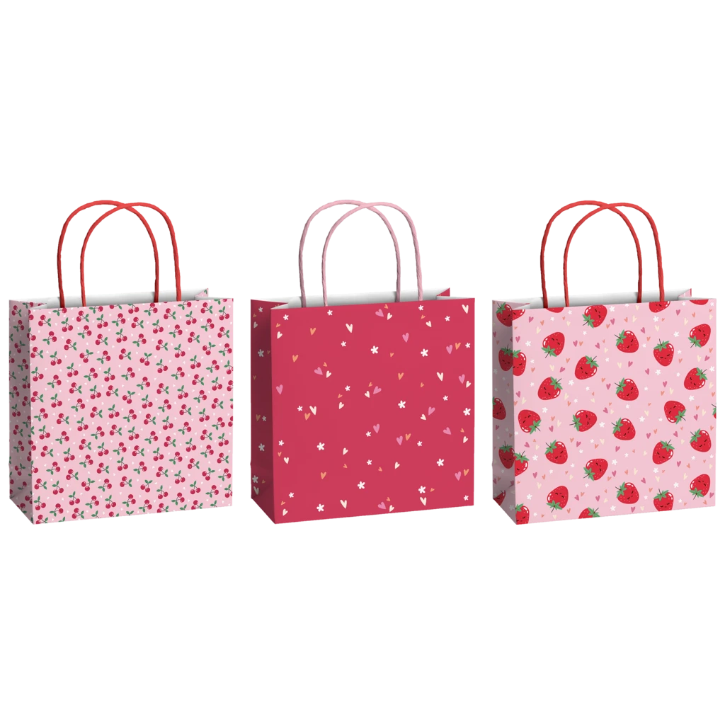 Geschenktaschen-Set „Yumi“ | 20×20×8 cm, 200 g/m², rosa/kirschrot, 3 Stück