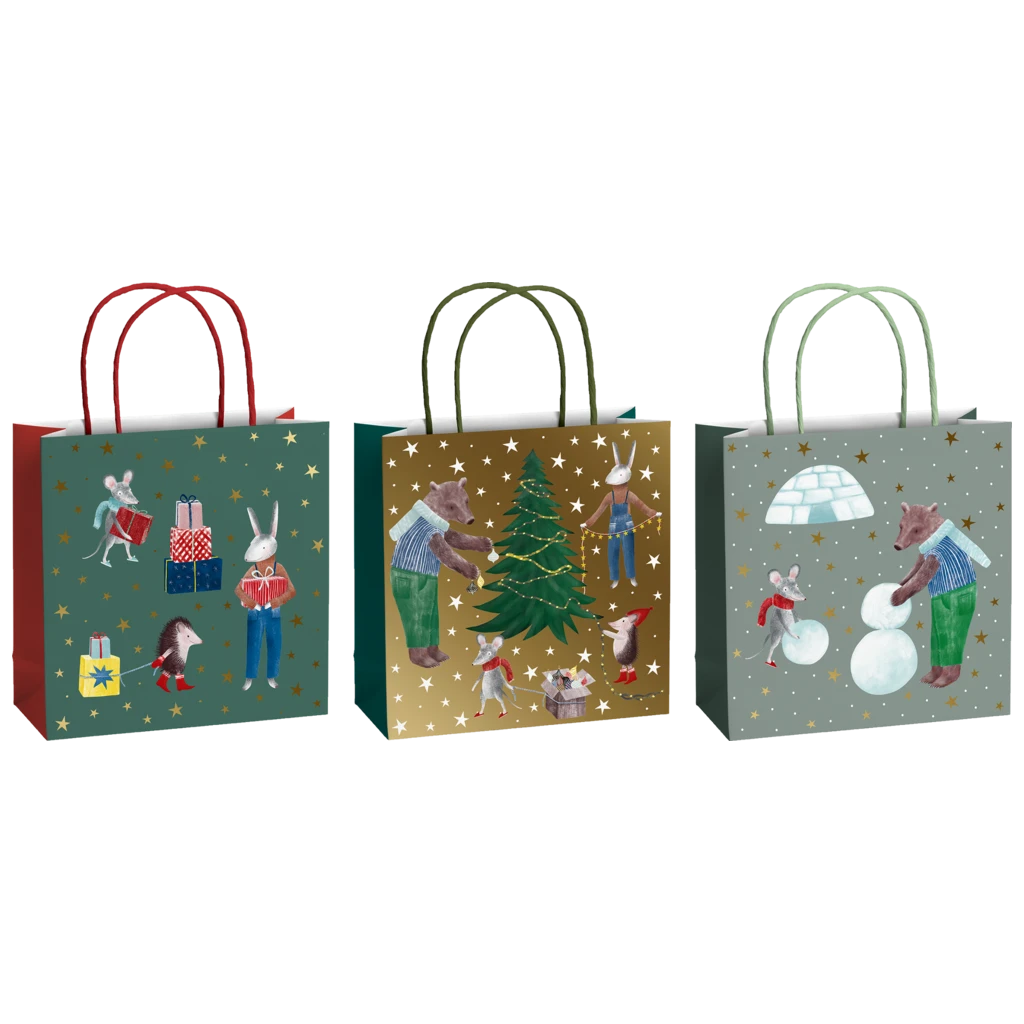 Geschenktasche „Melin“ | 20×20×8 cm, 200 g/m², dunkelgrün/gold