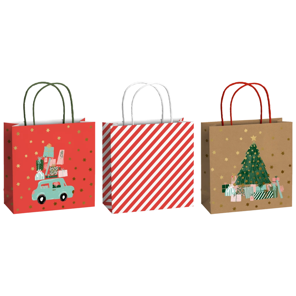 Geschenktasche „Anette“ | 20×20×8 cm, 200 g/m², rot/hellbraun