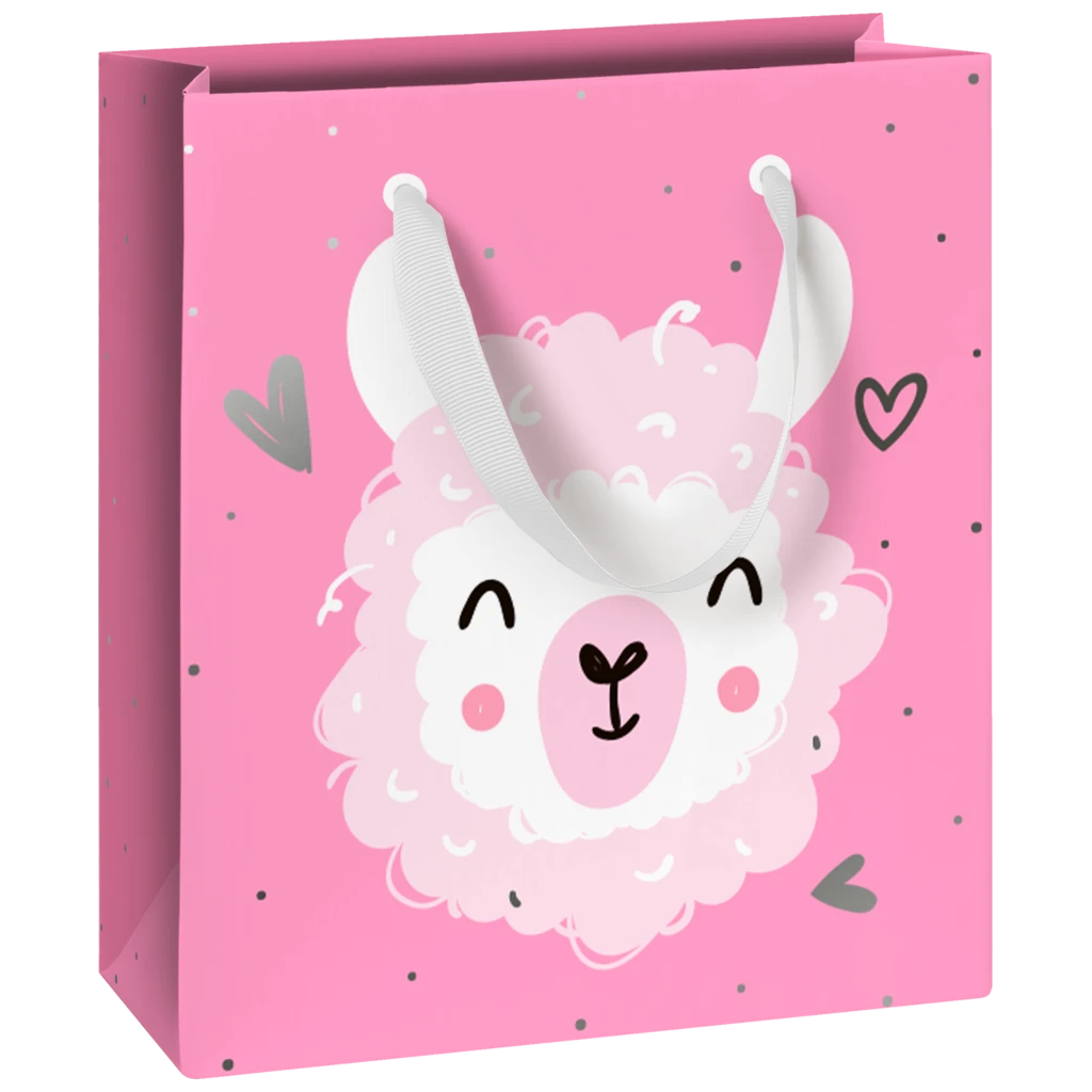 Geschenktasche „Cute Alpaka“ | 18×21×8 cm, 180 g/m², pink