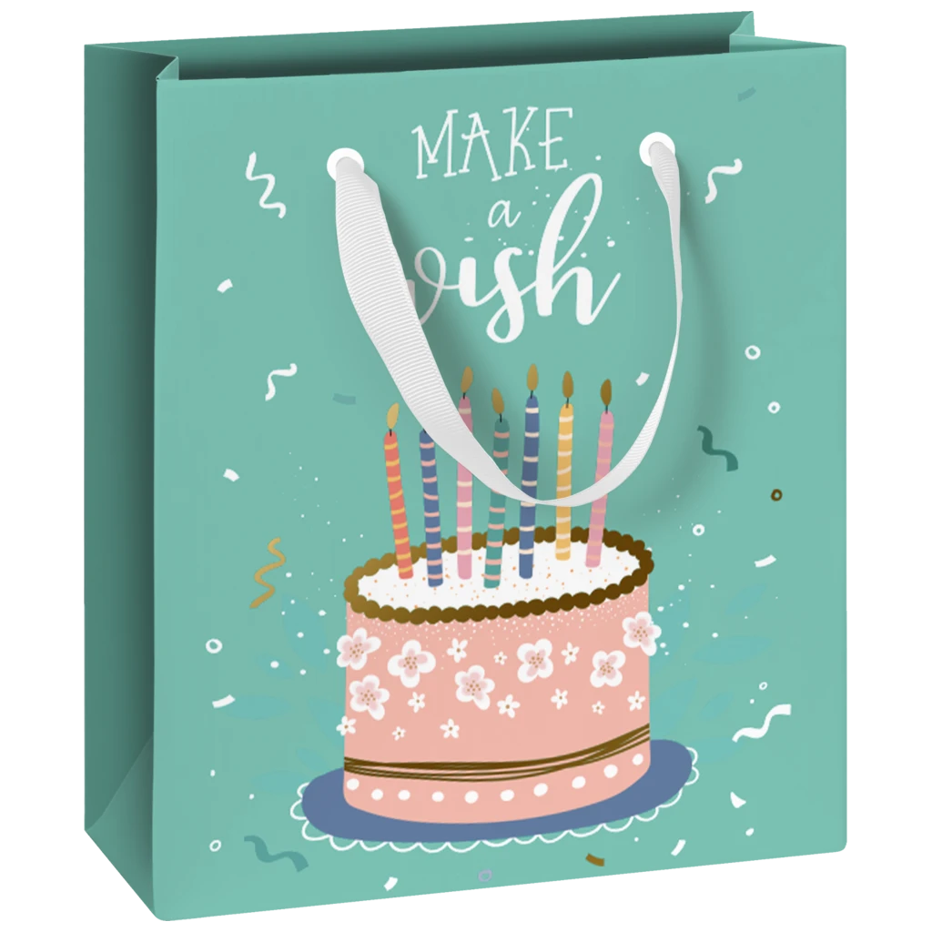 Geschenktasche „Cake“ | 18×21×8 cm, 180 g/m², blau/türkis