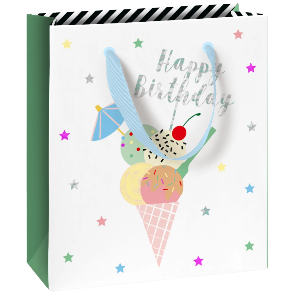 Geschenktasche „Gelato“ | 18×21×8 cm, 250 g/m², weiß/mehrfarbig