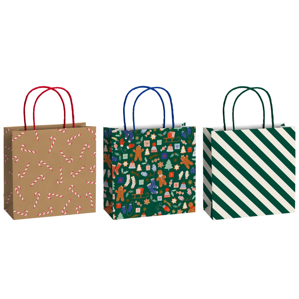 Geschenktaschen-Set „Marioka“ | 20×20×8 cm, 200 g/m², dunkelgrün/braun