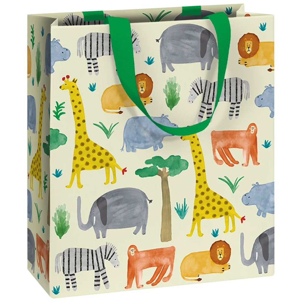 Geschenktasche „Timba“ | 18×21×8 cm, 250 g/m², hellbeige/mehrfarbig