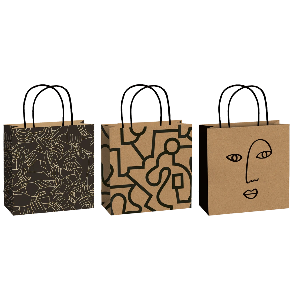 Geschenktaschen-Set „Taio“ | 20×20×8 cm, 200 g/m², hellbraun/schwarz