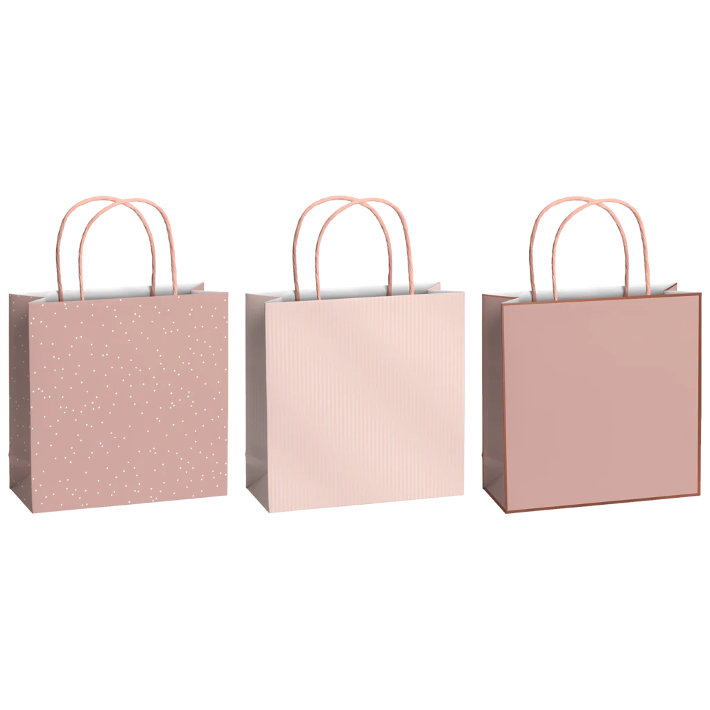 Geschenktaschen-Set „Paro“ | 20×20×8 cm, 200 g/m², altrosa/rosa, 3 Stück