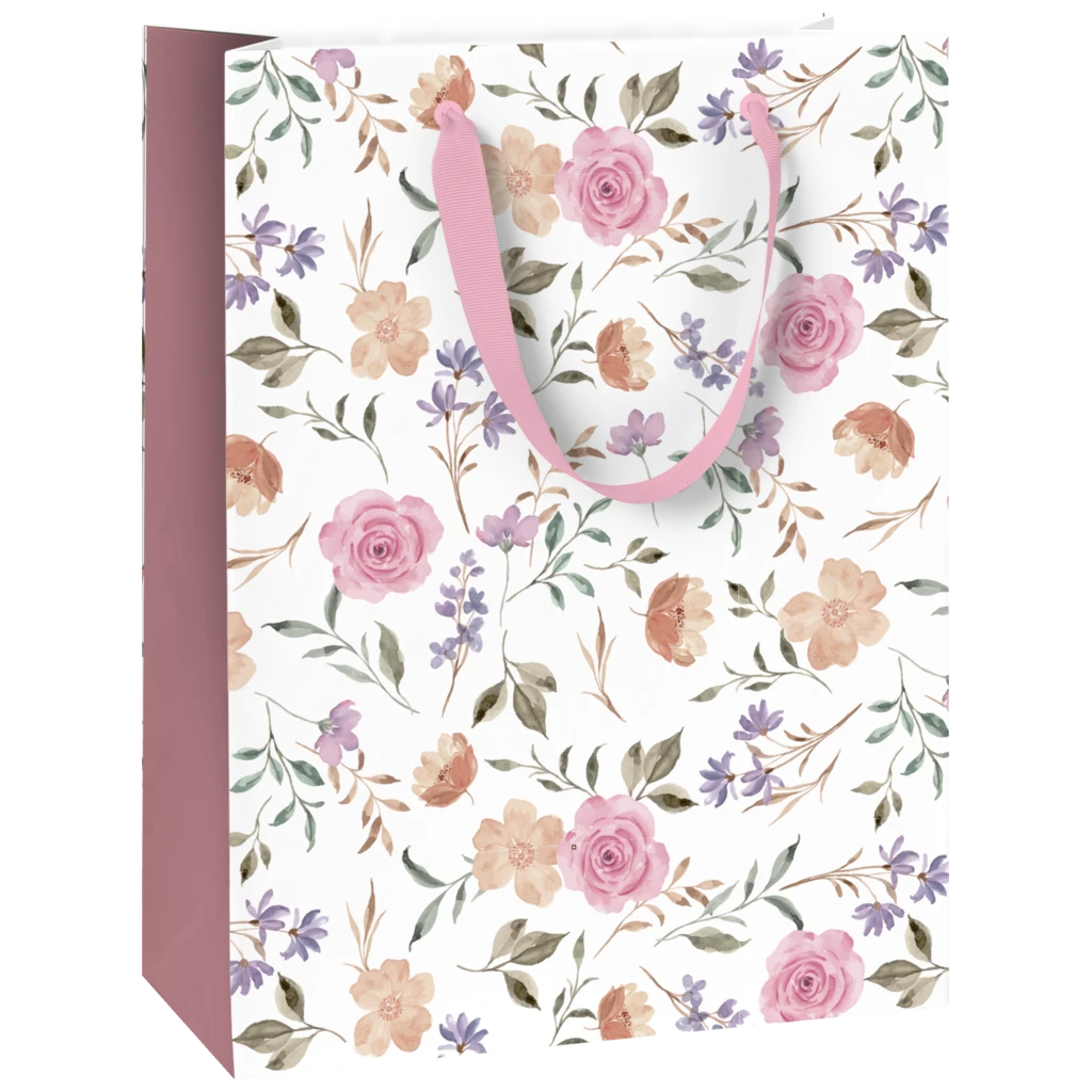Geschenktasche „Flowers“ | 23×30×13 cm, 180 g/m², weiß