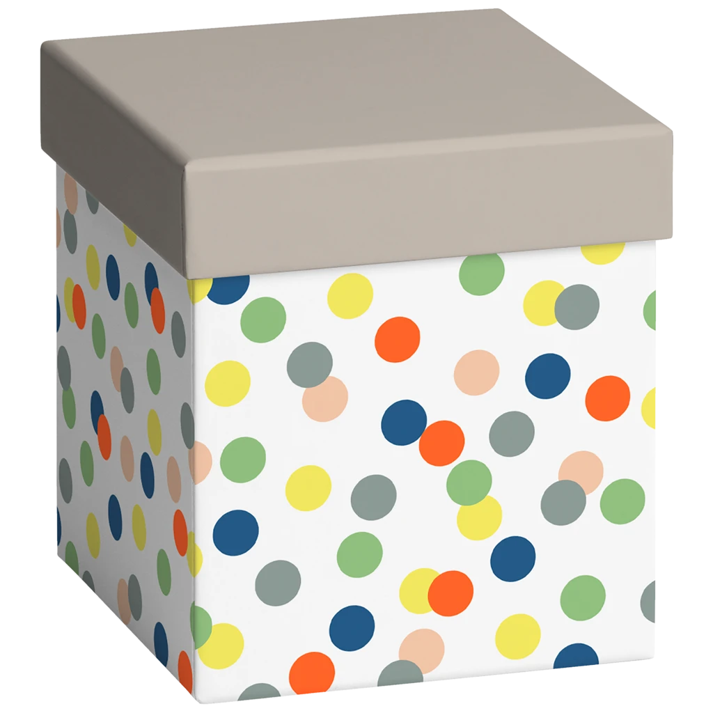 Geschenkbox „Harlie“ | 11×11×12 cm, weiß/mehrfarbig