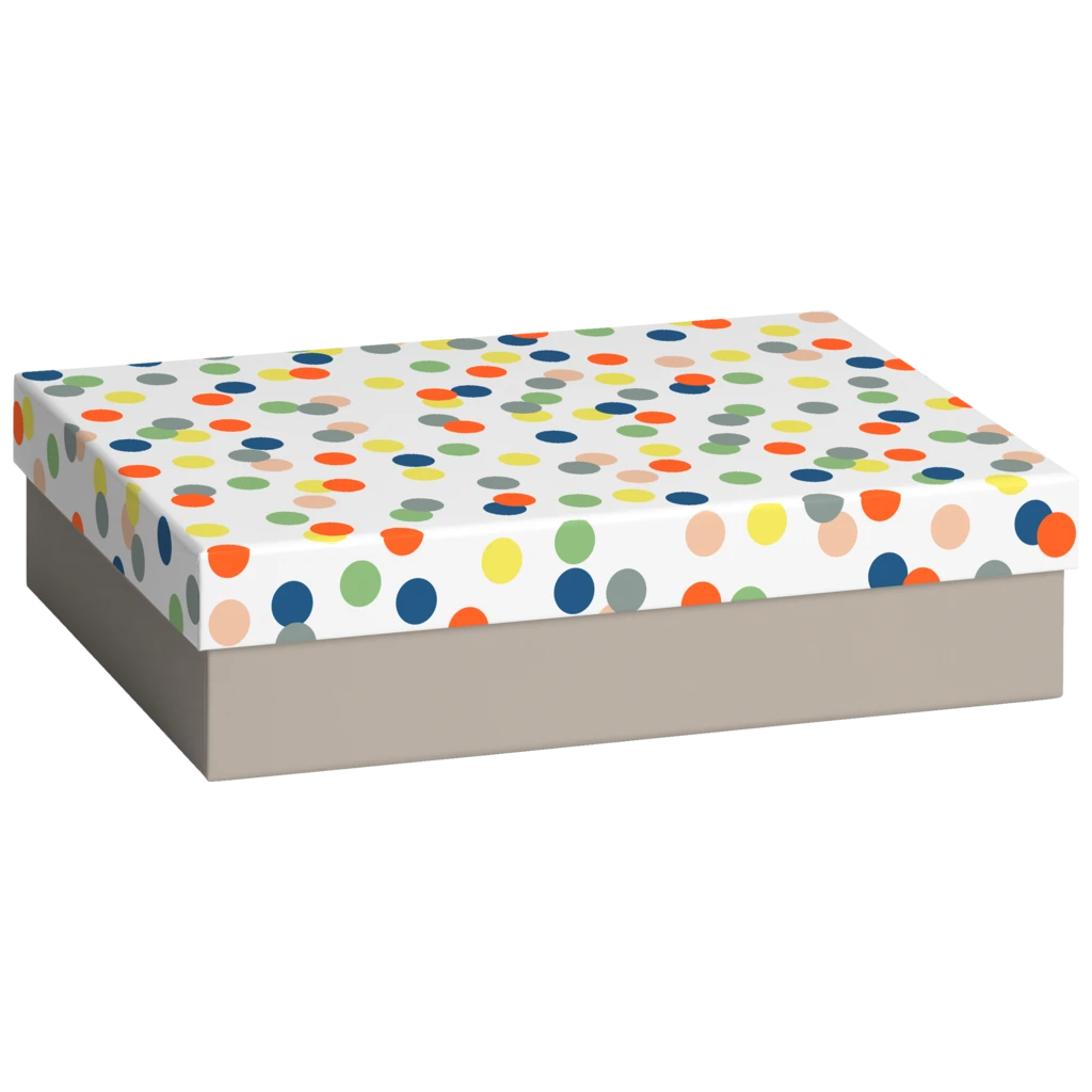 Geschenkbox „Harlie“ | 24×6×16,5 cm, weiß/bunt