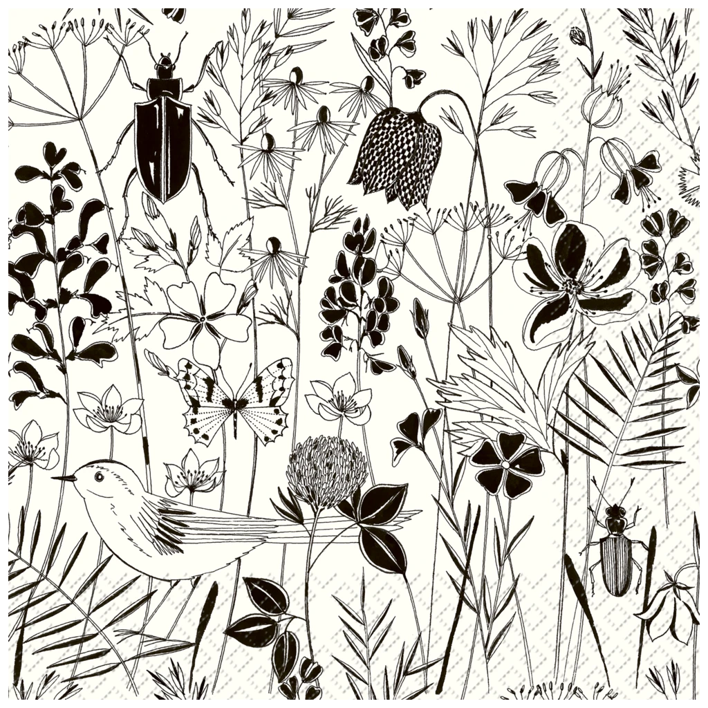Servietten „Fiella“ | 33×33 cm, weiß/schwarz, 20 Stück