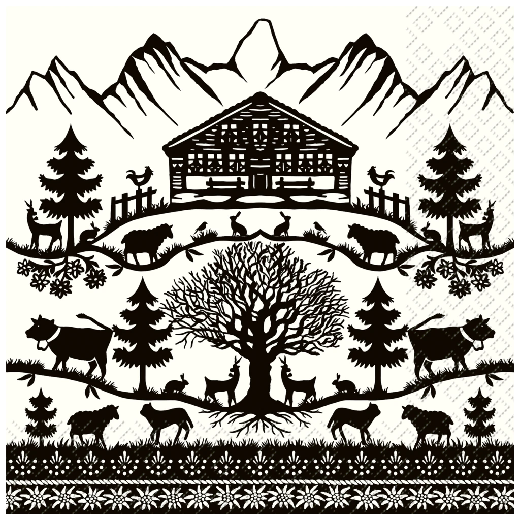 Servietten | 33×33 cm, weiß/schwarz, 20 Stück