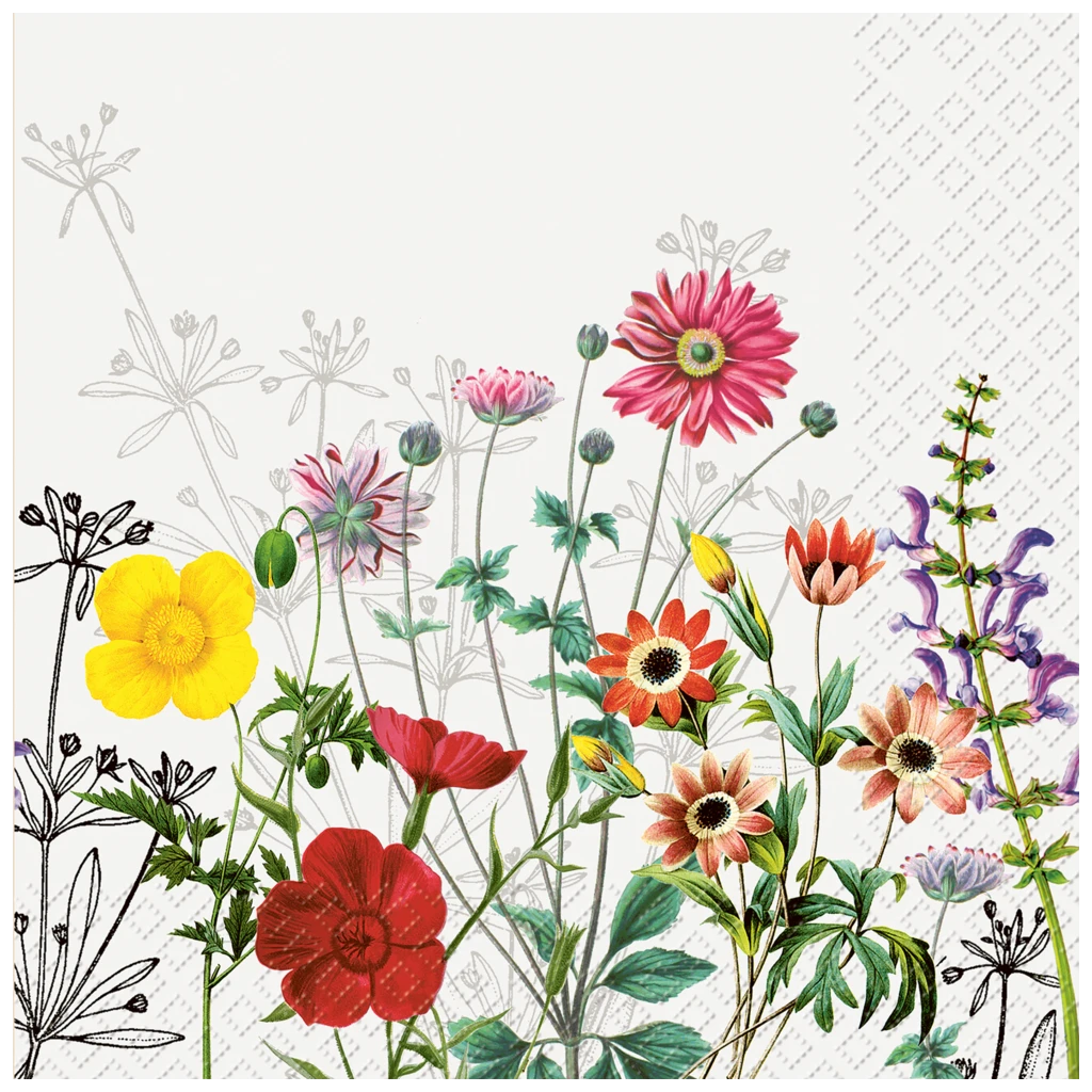 Servietten „Prairie“ | 33×33 cm, weiß/bunt, 20 Stück