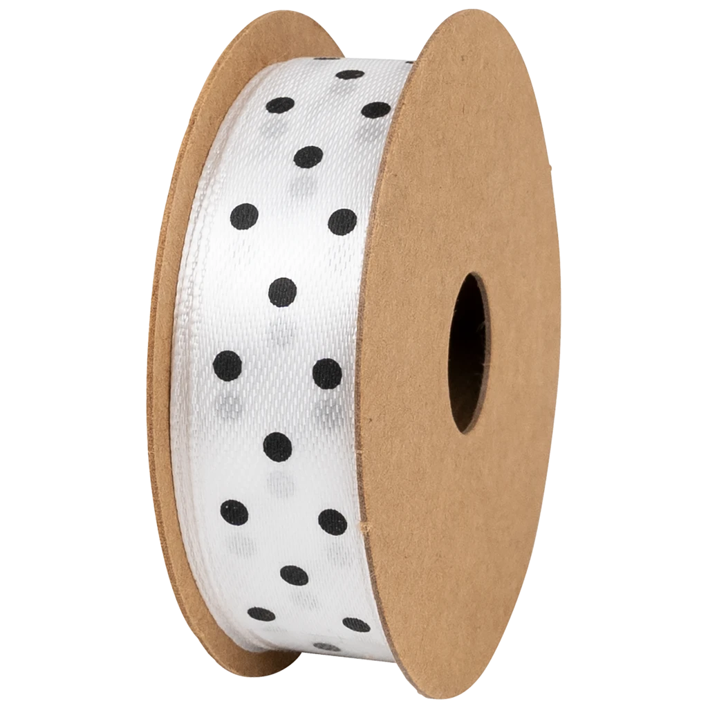 Geschenkband | Satin Polyester, 15 mm × 3 m, weiß/schwarz