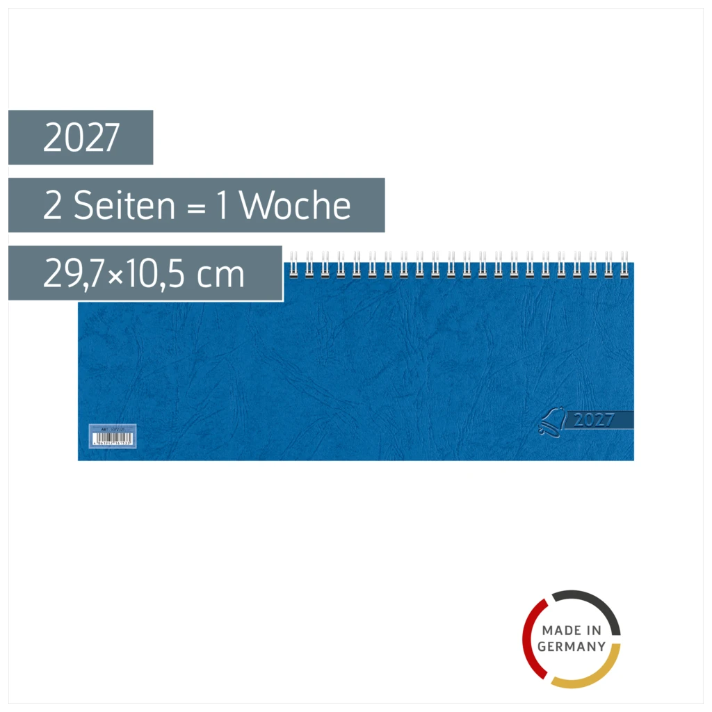 Querterminbuch 2027 | 29,7×10,5 cm, Karton, blau