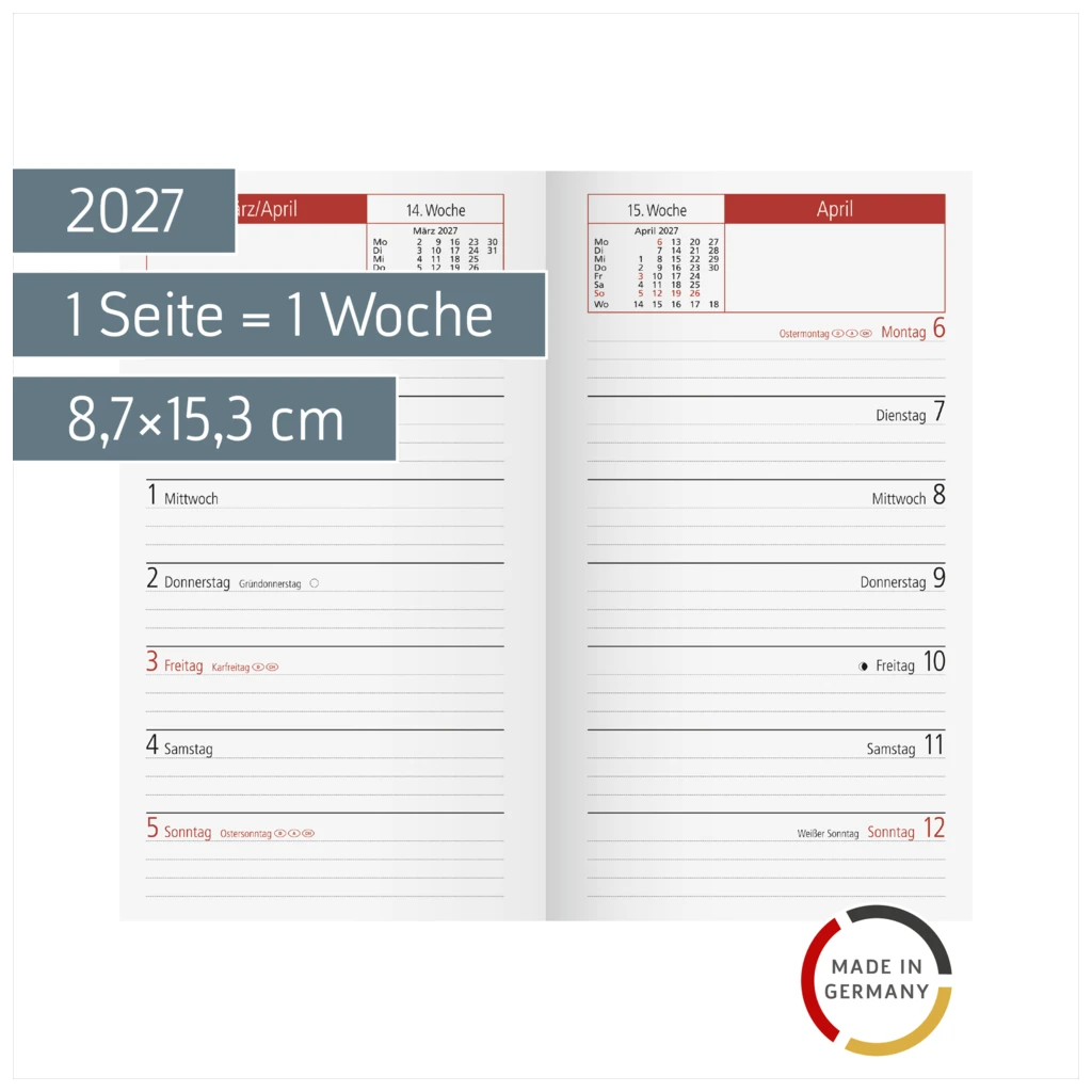 Wochen-Ersatzkalendarium Mod. TM 15 2027 | 8,7×15,3 cm, Karton, weiß