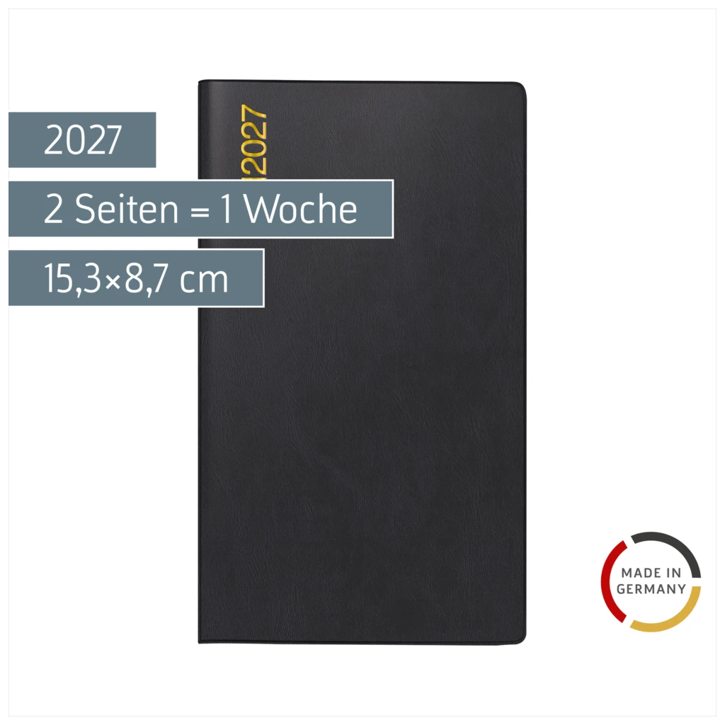 Taschenkalender Mod. TM 17/contacter 2027 | A6 quer, Kunststoff, schwarz