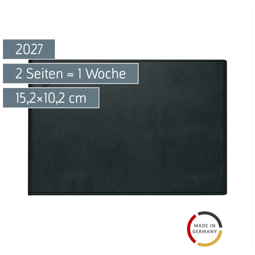 Taschenkalender Mod. Septimus 2027 | A6 quer, Kunststoff, schwarz