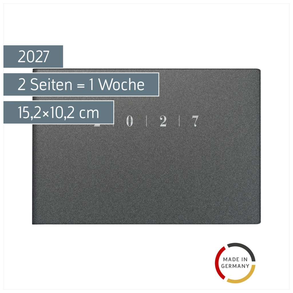 Taschenkalender Mod. Septimus 2027 | A6 quer, Kunststoff, grau
