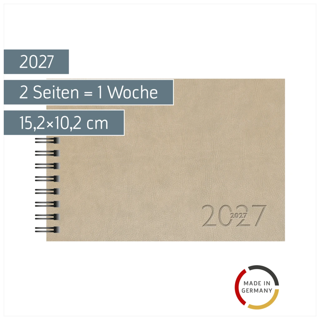 Taschenkalender Mod. Septimus 2027 | A6 quer, Kunstleder, grau