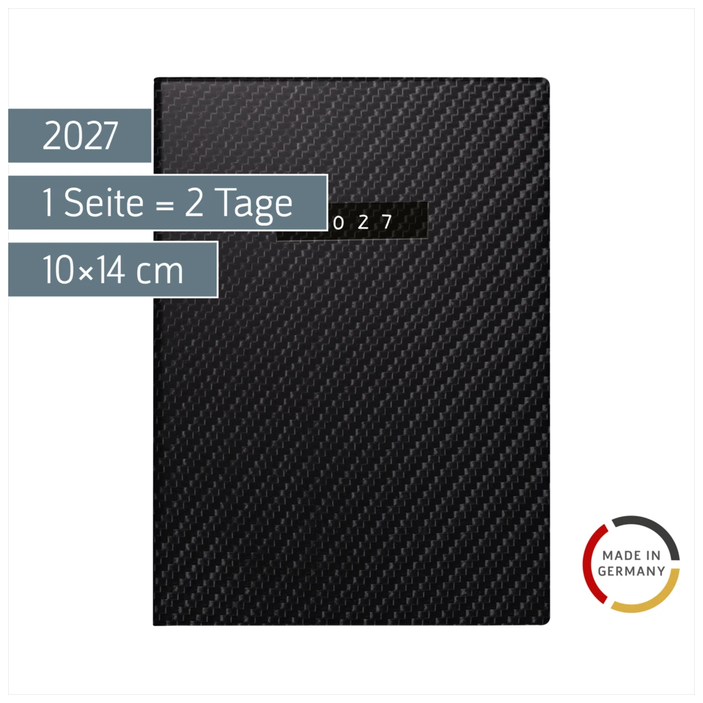 Taschenkalender Mod. Technik II 2027 „Carbon“ | A6, Kunstleder