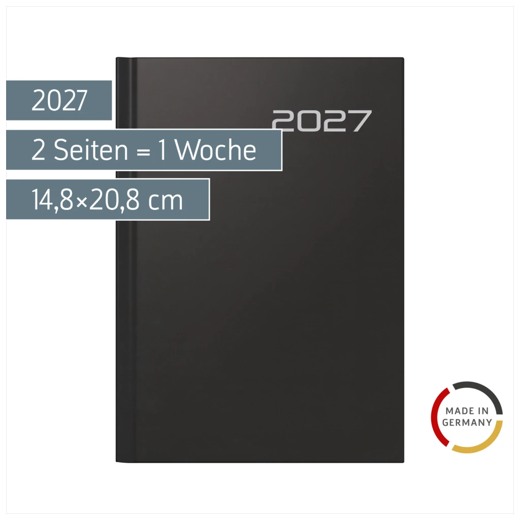 Buchkalender Mod. futura 2 2027 | A5, Kunststoff, schwarz