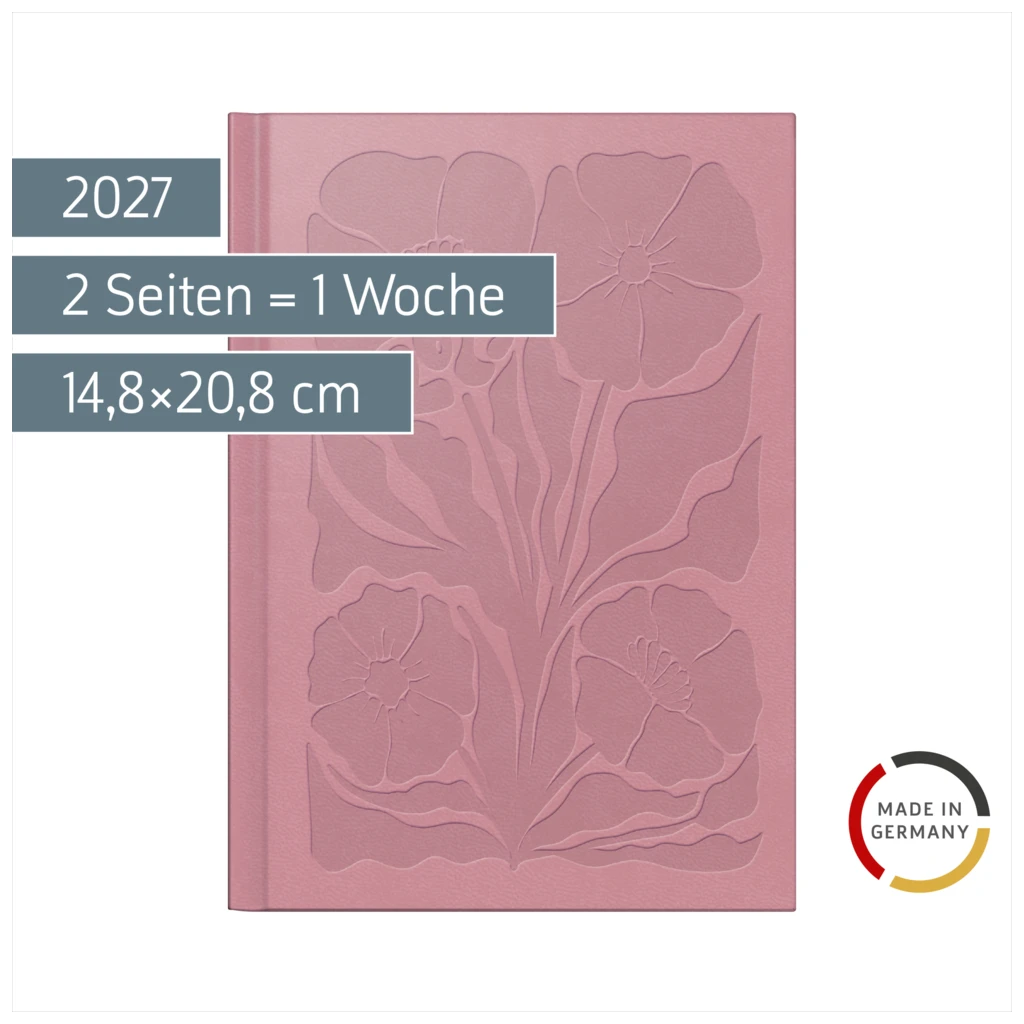 Buchkalender Design Line Mod. futura 2 2027 „Rosie“ | A5, Kunstleder