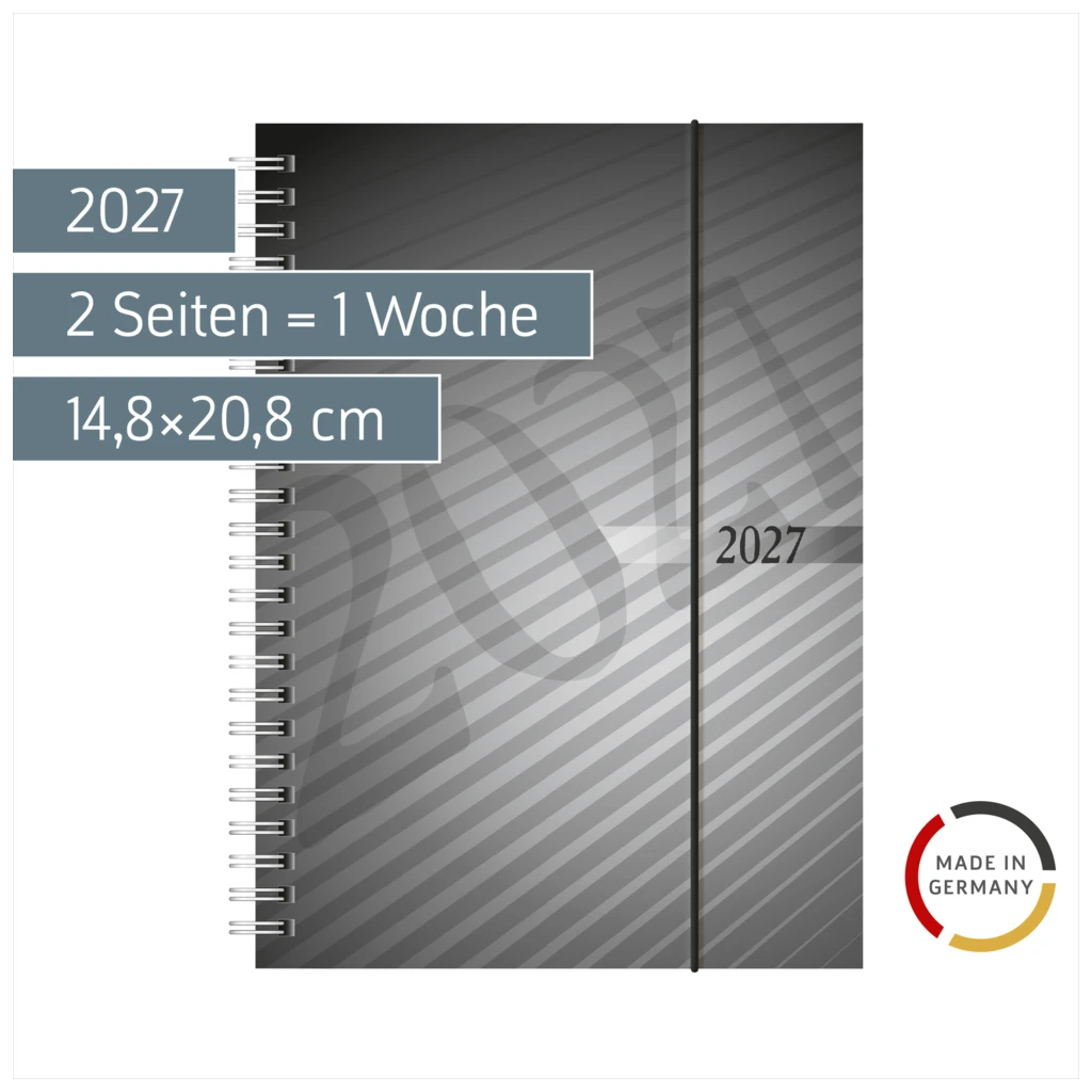 Buchkalender Mod. futura 2 2027 | A5, Kunststoff, anthrazit