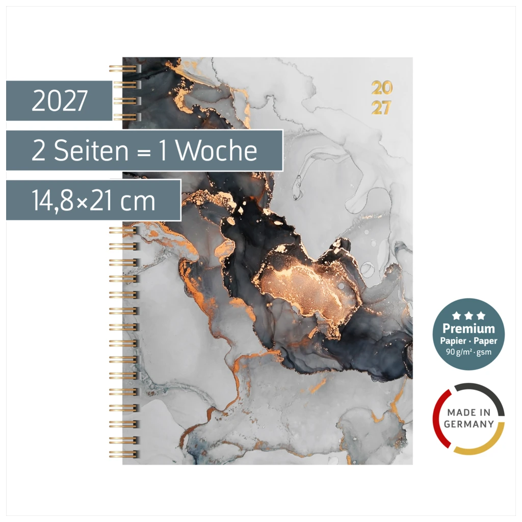 Buchkalender Premium Young Line 2027 „Marble“ | A5, Papier