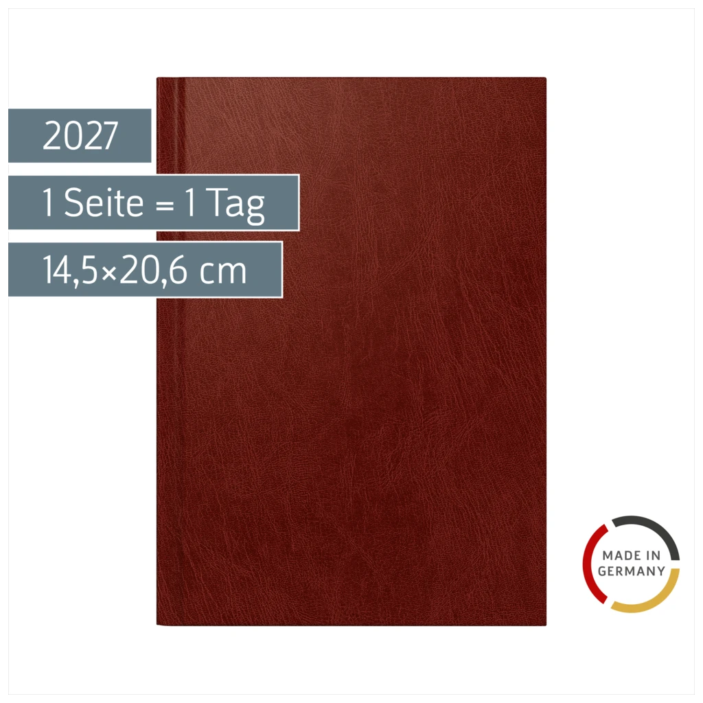 Buchkalender Mod. Chefplaner 2027 | A5, Kunststoff, weinrot